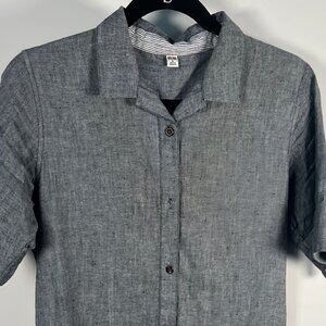 Uniqlo Shirt Dress Womens Size M Short Sleeve Buttons Linen Blend Blue